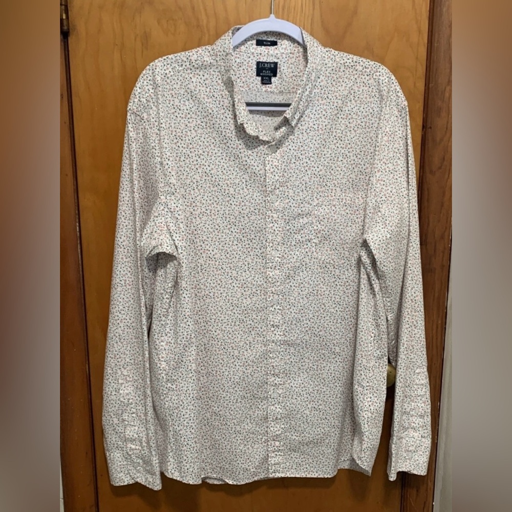 J. Crew Men's White Subtle Floral Button Up Shirt Slim Fit Size XXL 98% Cotton
